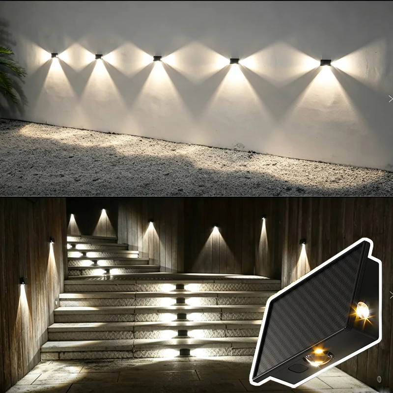 Solar Powered Lights 5 Modes Switch Outdoor Wall Lamp IP65 Waterproof Fence Railing Light for Garden Pathway Stairs Decor
