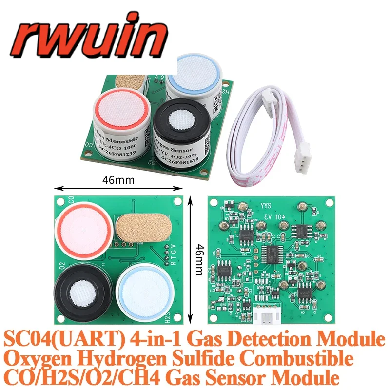 SC04(UART) 4-in-1 Gas Detection Module Oxygen Hydrogen Carbon Monoxide Sulfide Combustible CO/H2S/O2/CH4 Gas Sensor Module