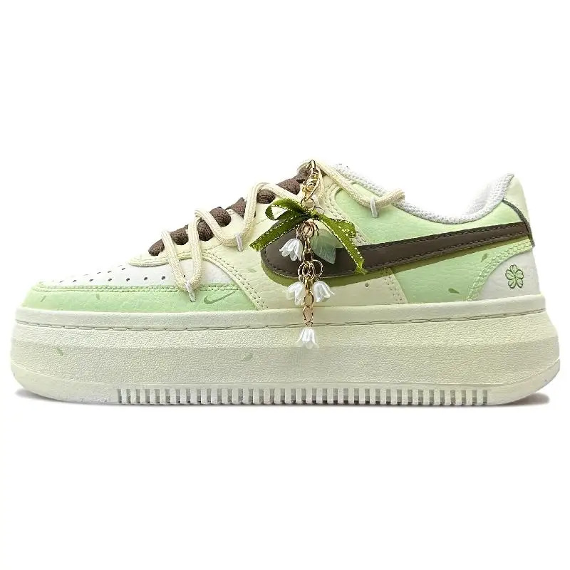 

[Custom The dance of Lily of the Valley for women]Nike Court Vision 1 Skateboard Shoes Women's Low-Top Green/White