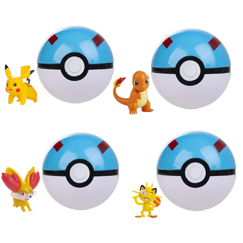Pokemon Cartoons Anime Actionfigur Pokeball-Set mit Pikachu Flareon Charmander Snorlax Hochwertige Tier-Actionfiguren Spielzeug Geschenke