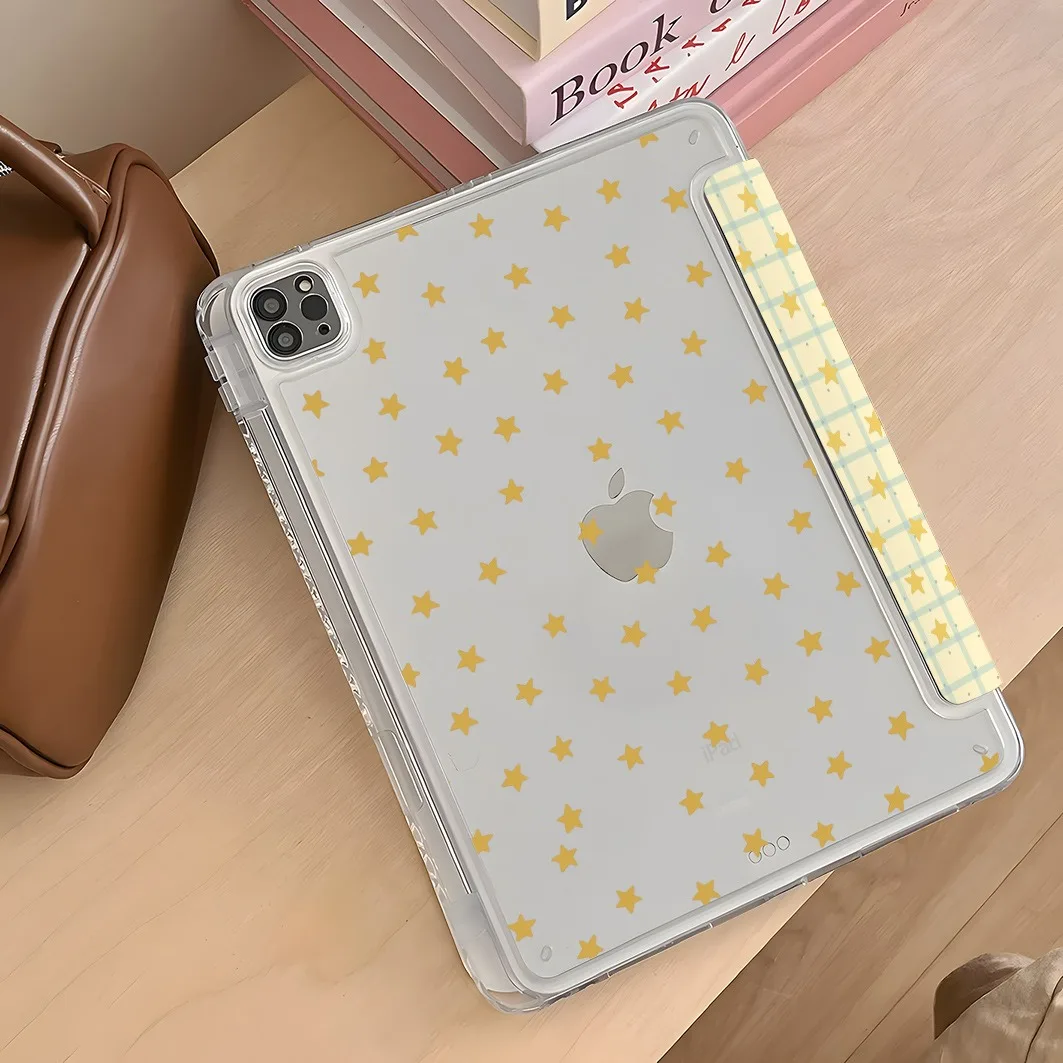Stars Plaid Pen Slot Tablet Case For Mini 7 6 iPad Pro 2024 2022 2021 2020 2019 2018 2017 11 10 9 8 7 6 5 Air7 6 5 4 3 2 1 Cover