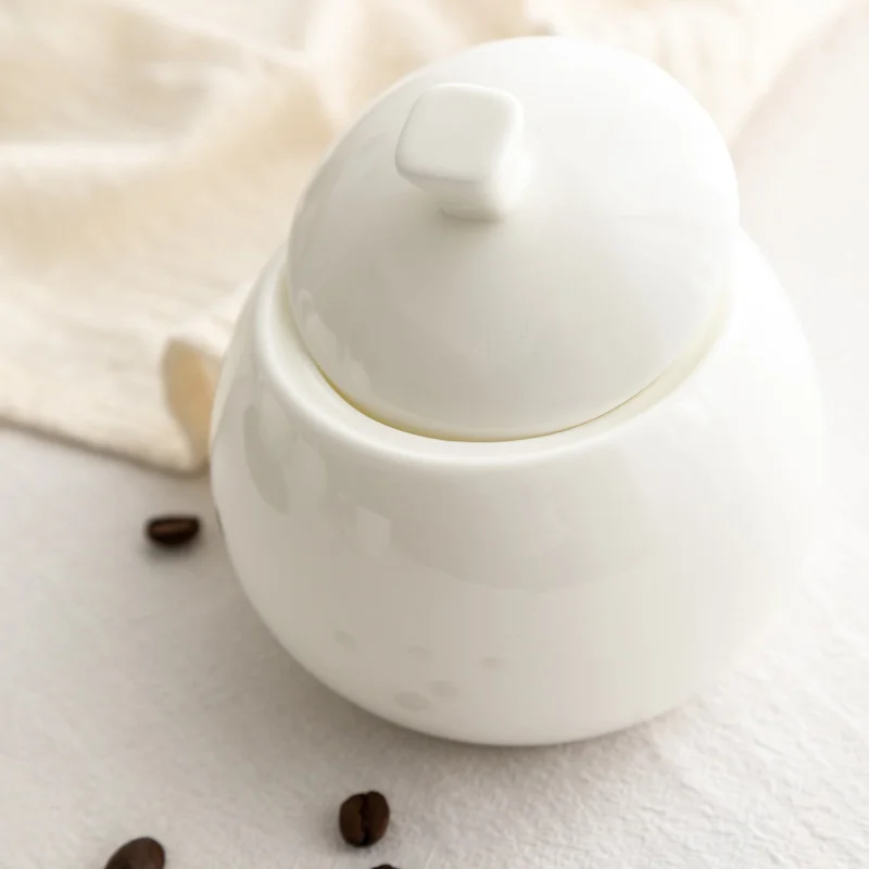 440ml Sugar Bowl With Lid Nordic Style Pure White Round Ceramic Concise Coffeeware Coffee Accessories Sugar Jar Dropshipping