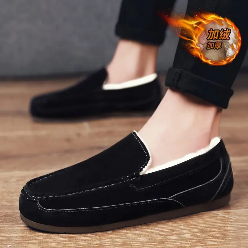 

Зимние мужские туфли без шнуровки на меху, утолщенные теплые повседневные зимние ботинки на флисовой подкладке, модные удобные хлопковые ботинки для ленивых