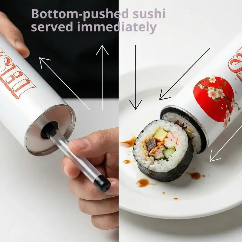 .New.Round Sushi Push Box With Sauce Straw Food Grade Sushi Mold Cone Push Up Paper Bucket Packaging Paper Box Bento Accessor