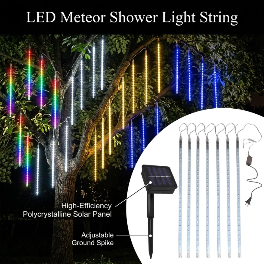 Waterproof 30/50CM 8 Tubes Solar/EU LED Meteor Shower Light String Fairy Lights for Outdoor Garden Christmas Wedding Party Decor