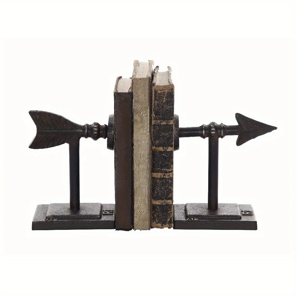 fermalibri-in-ghisa-a-forma-di-freccia-da-7--finitura-in-bronzo-antico-ghisa-robusta-design-a-freccia-fascino-rustico-per-organizzare-libri