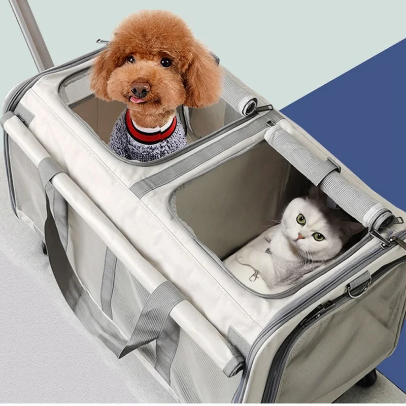 Dog Cat Backpack Out Trolley Case Large Space Hatchback Small And Medium-sized Dog Handbag Portable Zipper Mesh Pet Travel Bag