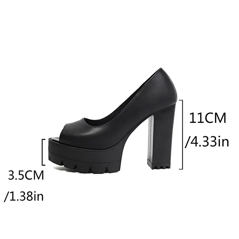 REAVE CAT Black Sexy Female Sandals Peep Toe 11cm Block Heel 3.5cm Platform Slip On Dating Party Shoes Extended Size 43 44 45 46 - view 2
