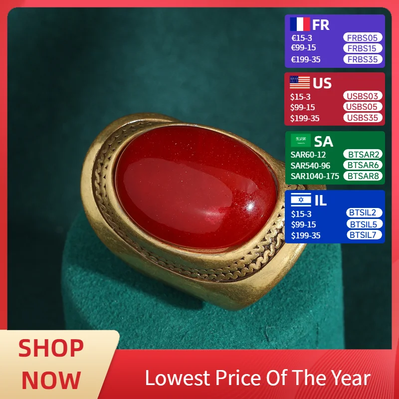 

Luxury Vintage Smooth Egg Shape Natural Stone Red Rings Copper Material Micro Inlaid French Retro Jewelry Wedding for Women 2024