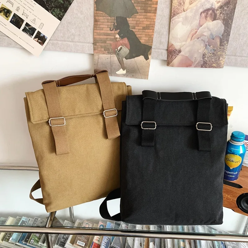 Backpack 2023 Retro Washed Canvas Kraft Paper Bag Environmental Protection College Computer Fashionable Solid Color Backpack