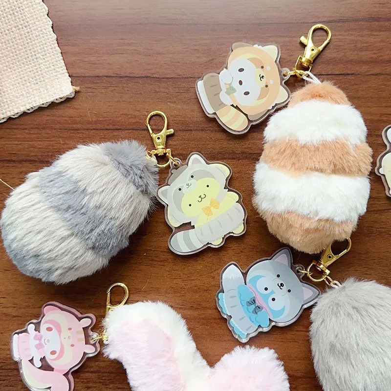 New Sanrio Hello Kitty Kuromi Cinnamoroll My Melody Keychain Cute Cartoon Cosplay Anime Plush Tail Bag Pendant Toy Kid Girl Gift