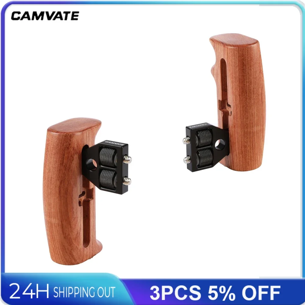 CAMVATE قبضة اليد الخشبية (أي من الجانبين) مع 1/4 "تصاعد مسامير موصل ل DSLR هيكل قفصي الشكل للكاميرا/فيديو رقمي/نظام دعم تلاعب أحمر