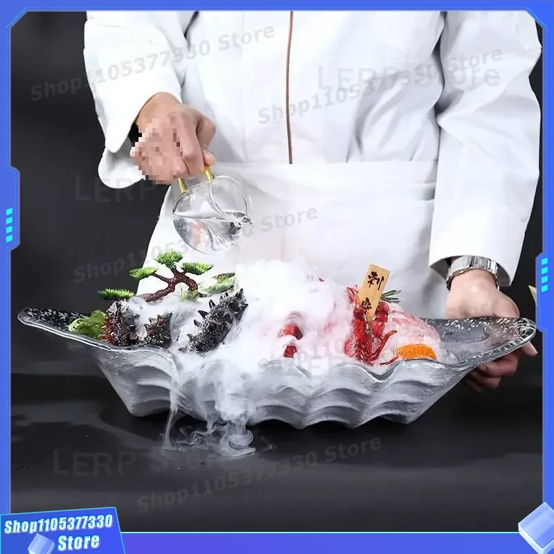 Grand plateau de sashimi au saumon, plat de service haut de gamme pour fruits de mer, plateau artistique pour glace sèche, pour restaurant, maison, fête