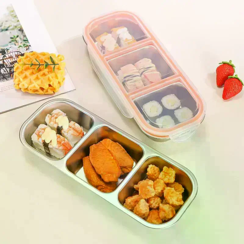 304 Stainless Steel Mini Compartment Lunch Box BPA Free Portable Food Holder for Office School Picnic Light Meals