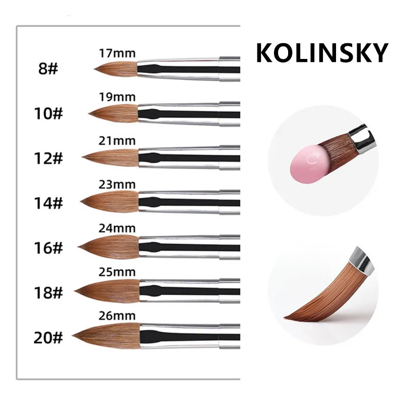 1Pc Kolinsky Sable Nail Art Brush Acrylic UV Gel Extension Pen Nail Polish Painting Drawing Brush 8#-20#
