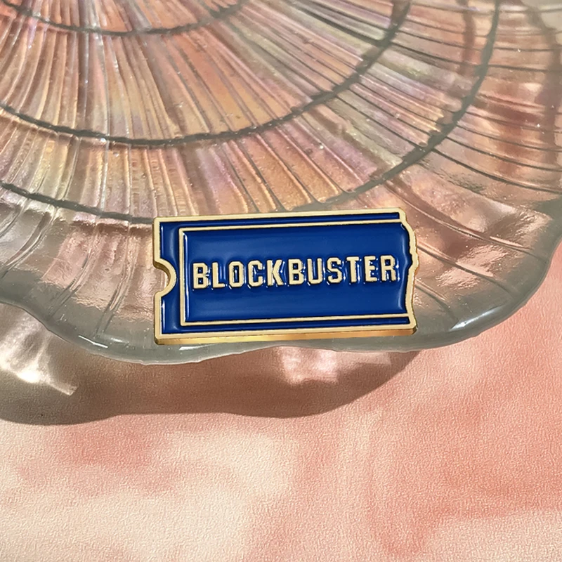 Blockbuster Video Logo Enamel Pins Custom Rock Music Single Brooches Lapel Badges Funny Jewelry Gift for fans Friends