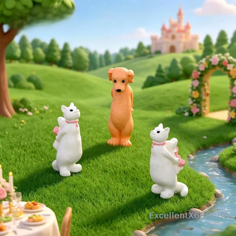 Cute Cartoon Dog Cat Resin Figurine Set Couple Animal Micro Landscape Ornament For Garden Terrarium Desktop Decor Accessories