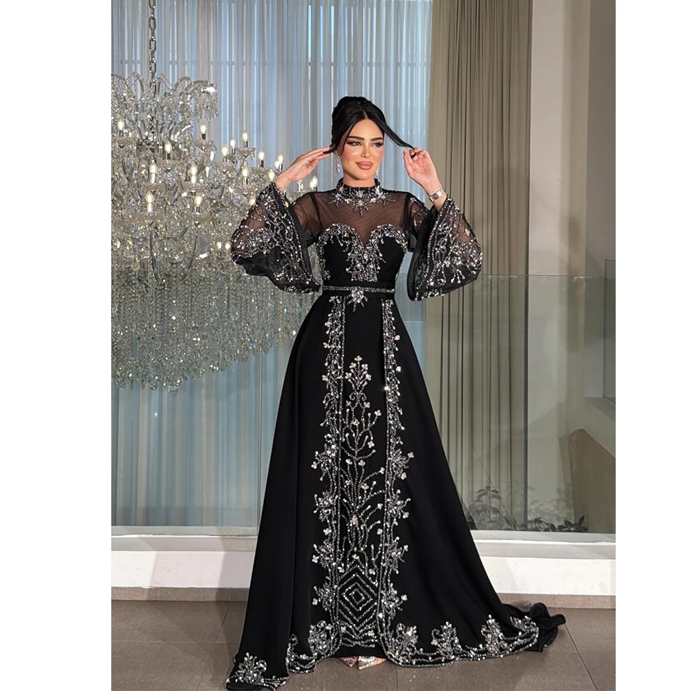 

MVOZEIN Luxurious Evening Dresses Black A-Line Crystal Elengant Party Dress Sparkly Women's Wedding Party Attire