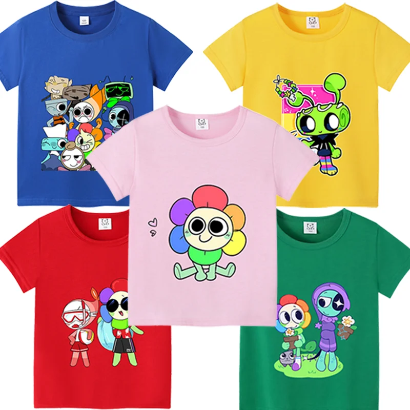 Dandys World Baby القطن تي شيرت الفتيات الفتيان الملابس لعبة الكرتون أنيمي الشكل المطبوعة طفل تيز القمم الصيف الاطفال الملابس هدية