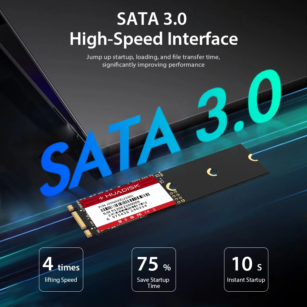 HUADISK M.2 NGFF SATA SSD 2280 2260 2242 Disco rígido interno 128gb 256gb 512gb 1tb 2tb Unidade de estado sólido sata3.0 para PC