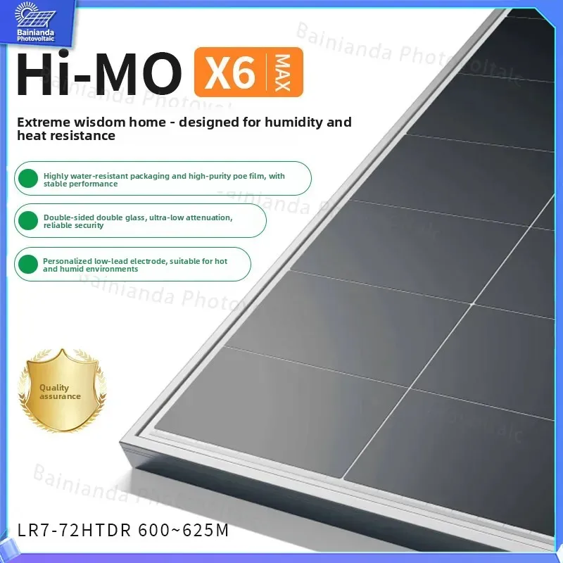 High Efficiency Solar PV Module Hi MO x6 LR7-72HTDR 600W 610W 625W Monocrystalline Solar Panel for Home Rooftop Off Grid On