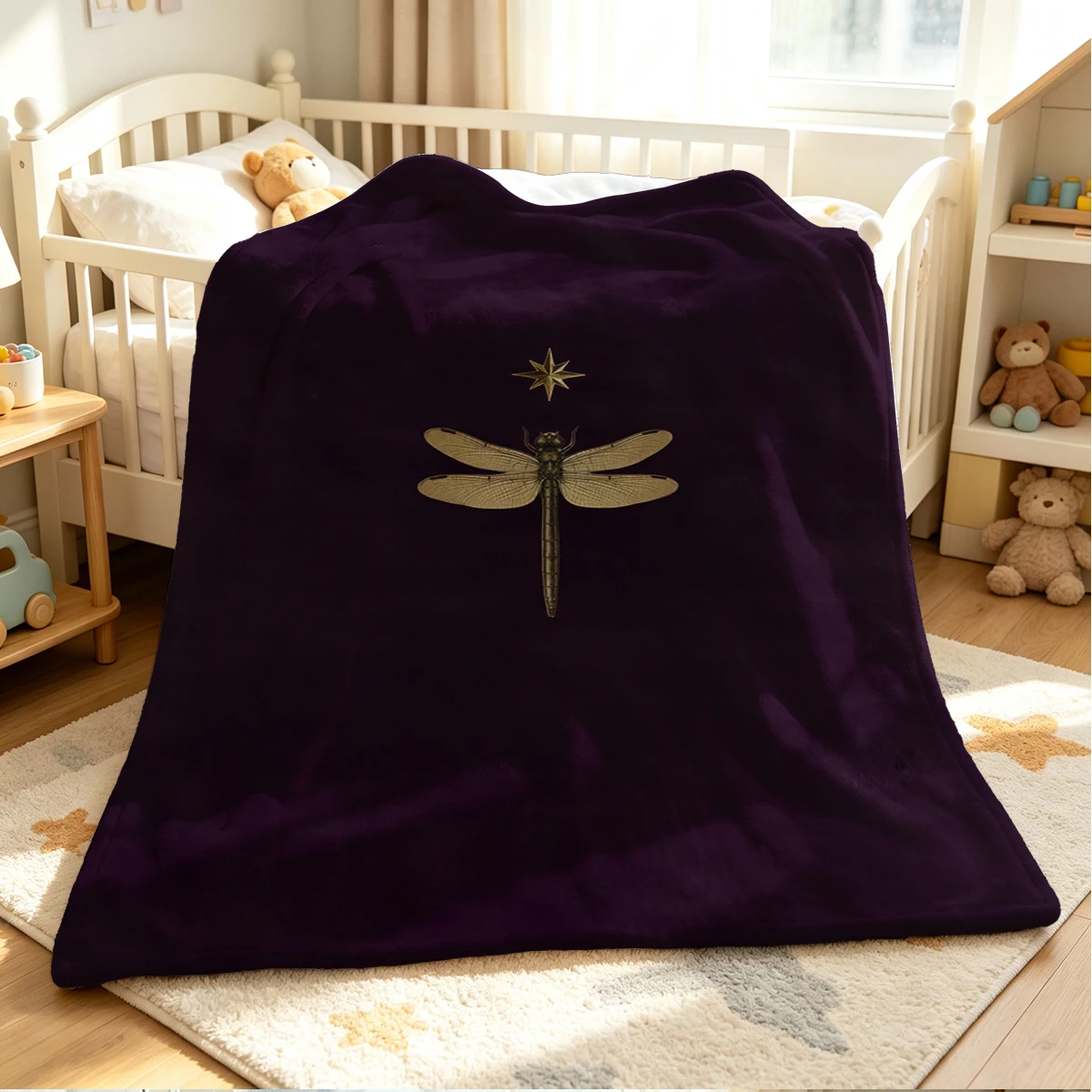 Dragonfly Star Flannel Blanket Warm Soft Halloween Christmas Couch Warm Cozy Decorative Decor Gift for All Season