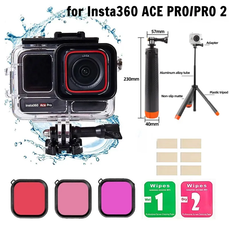 

Waterproof Case for Insta360 Ace Pro/Ace Pro2 with 3 Pack Dive Filters, 196FT/60M Underwater Protective Housing Dive Kit, Profes