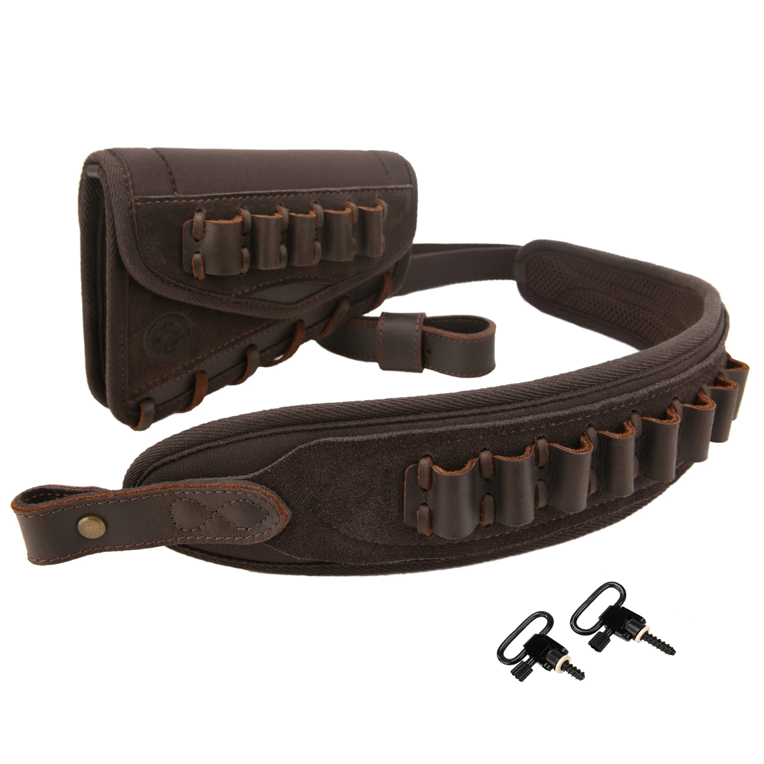 WAYNE'S DOG 1 Set Leather Rifle Shotgun Buttstock Cheek Rest Riser and Gun Sling Strap With Swivels .308 .22LR .30/30 .308 12GA