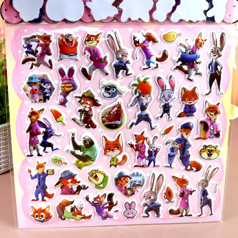 Adesivo 3D a Doppio Strato Serie Zootopia con Personaggi Nick e Judy, Adesivo Fatto a Mano per Decorazione e Regalo Divertente