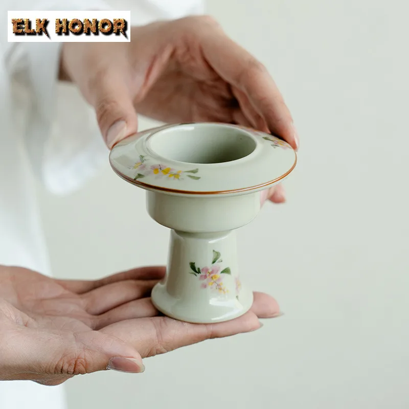Plant Ash Hand-painted Wisteria Flower High Foot Incense Holder Zen Garden Incense Burners Consecrate Censer Indoor Decoration