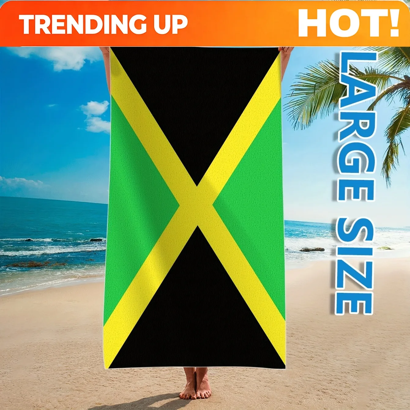 Customize Jamaica Flag Beach Towel: Large Size for Ultimate Beach Comfort! Suitable for towels, bath towels, beach towels