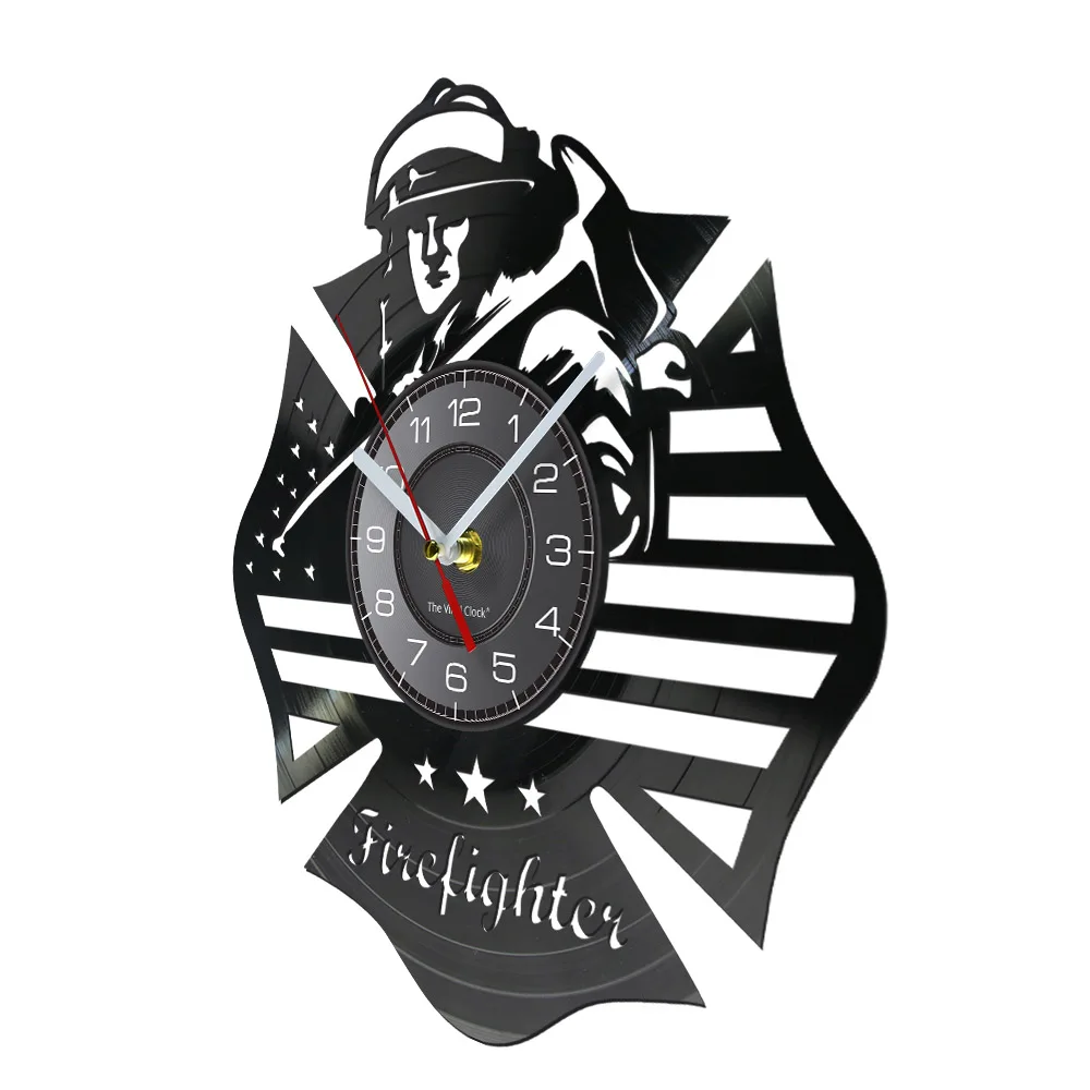 US Firefighters Vinyl Record Clock Fire Station Fire Department Wall Home Decor Vintage Vinyl LP Firemen Clock Firefighter Gift
