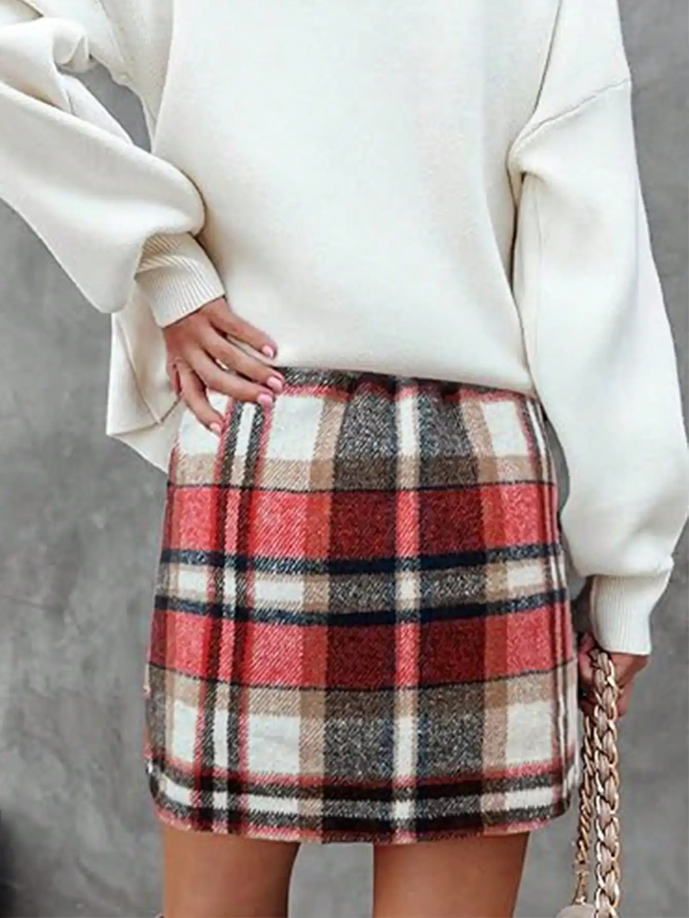 

Женская мини-юбка А-силуэта с высокой талией в клетку осенних цветов