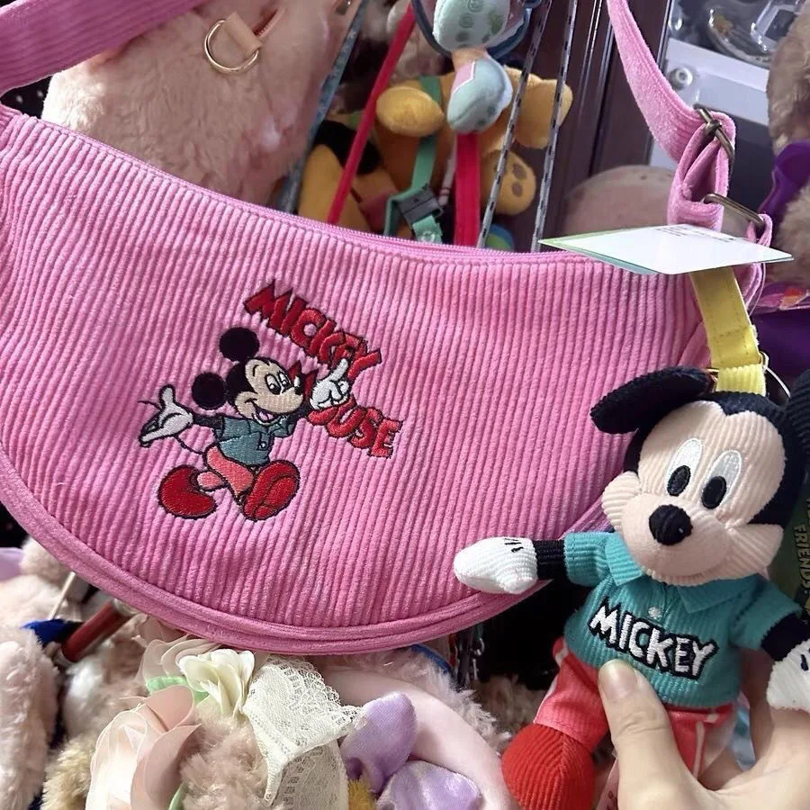 MINISO Disney-Bolso de dibujos animados de Mickey y el Pato Donald, bandolera de pana de la serie Retro, bolso de un hombro, bolso de mano para las