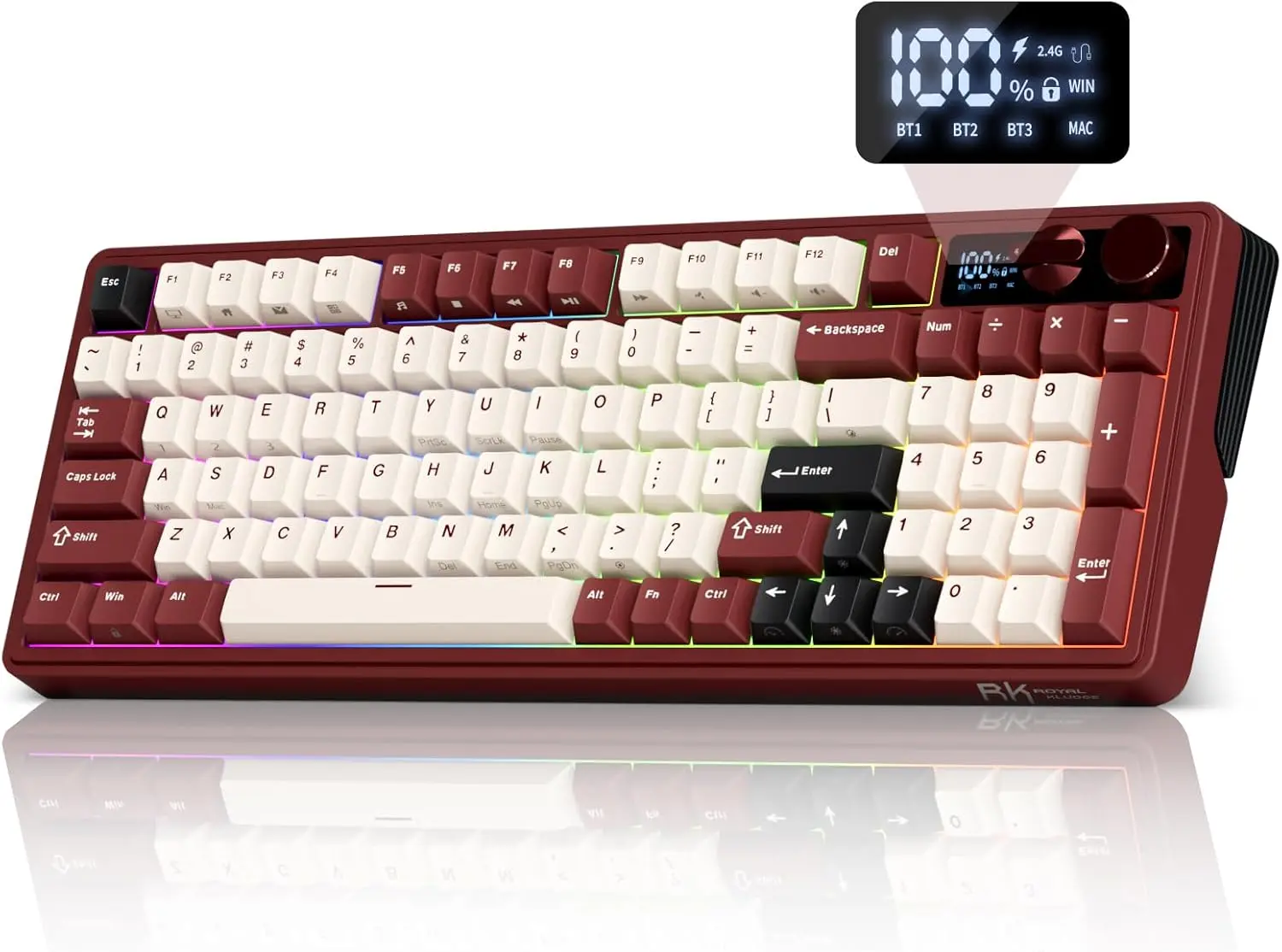 Wireless Mechanical Keyboard with Screen, Dual Knobs, Tri-Mode Gaming Keyboard, Hot Swappable Cream Switch