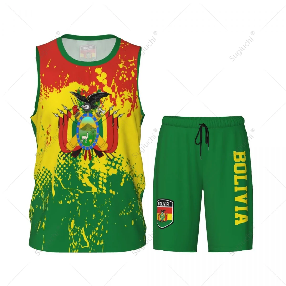 Bolivia Flag Grain Men Basketball Set Shirt & Pants Sleeveless