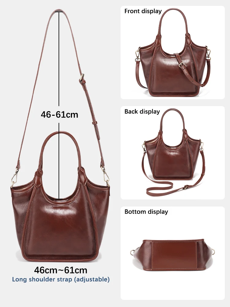 Zency Oil Wax Leather Top Handle Bags for Women Trendy Dark Red Shoulder Purse Versatile Medium Size Handbag For Commute
