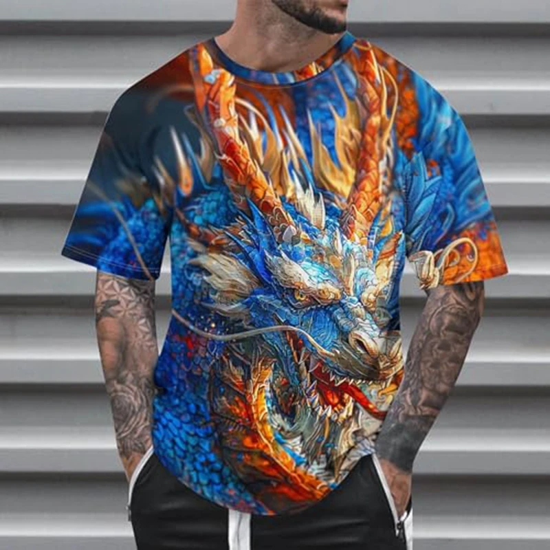 Dragon Pattern Men's T-shirts Fashion 3D Print T shirt Casual Short Sleeve O-neck Streetwear Tee Y2K Top Oversized Mens Clothing