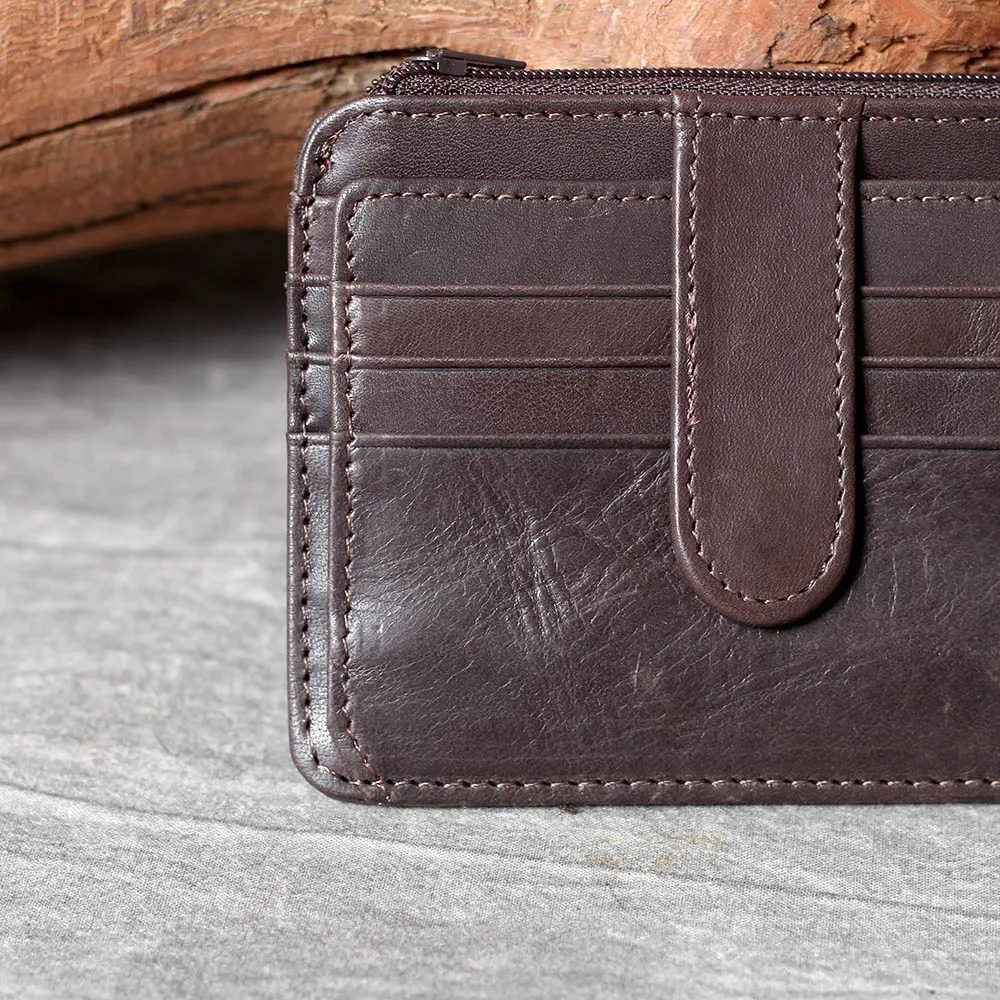 S.WORKER Handgefertigter Vintage-Kartenhalter aus echtem Leder, Vollnarbiges Rindsleder, Kleine Münztasche, Tragbare Tasche – Detail 20