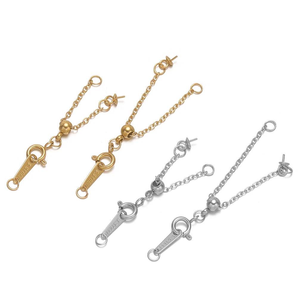 

2 шт., удлинители из нержавеющей стали, хвостовые цепи, пружинные застежки, разъемы для DIY ювелирных изделий, браслет, расширенные принадлежности для ожерелья