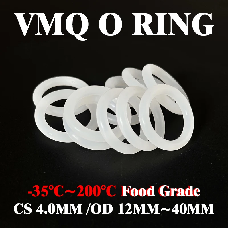 

100Pcs CS 4mm OD 12mm~40mm High Quality Food Grade White O-Rings | VMQ Material for Liquid filling machine & Food Industry equip