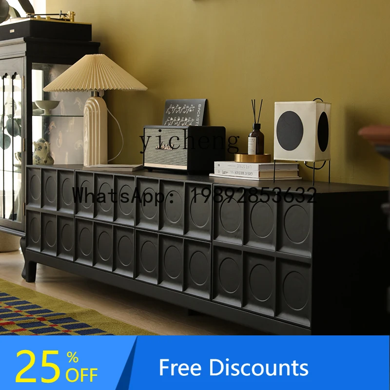 

retro matte black TV cabinet solid wood medieval short cabinet audio-visual cabinet ash wood