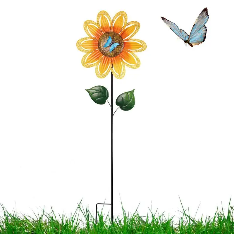 

Sunflower Wind Spinner Metal Kinetic Sculptures Weatherproof Whirligigs Decorative Ornaments For Home Garden Lawns Yards