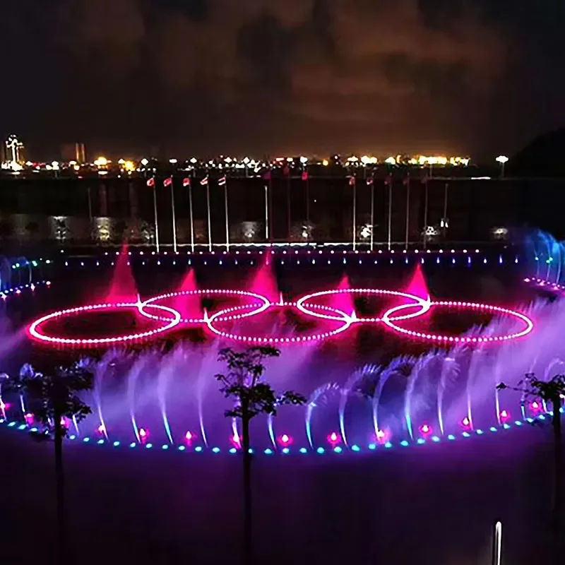 for Large Outdoor Modern Water Fountain LED Firework Lights Music Dancing Garden Decor Yard Landscape Feature Gift