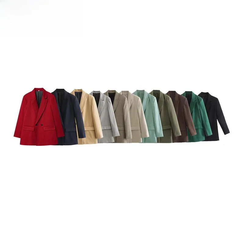 

ZBZR осенний новый женский модный простой силуэтный костюм с двойными лацканами Jaet из полиэфирного волокна, эксклюзивный дизайн