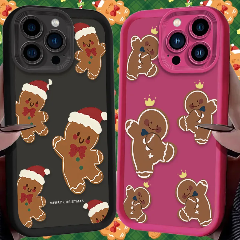 عيد الميلاد الزنجبيل الحال بالنسبة آيفون 16 15 14 13 12 11 برو ماكس X XS X S ماكس XR SE 2020 7 8 زائد للصدمات سيليكون الغطاء الخلفي