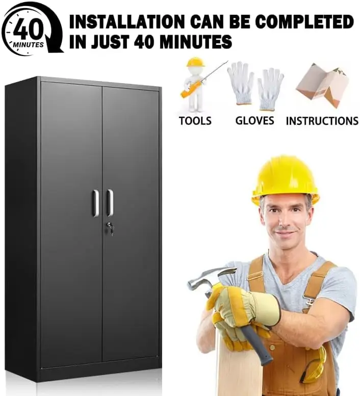 Storage Cabinet with Adjustable Shelves, Garage Shelving Cabinet with 2 Lockable Doors, Tool Cabinet for Garage Storage, Pantry