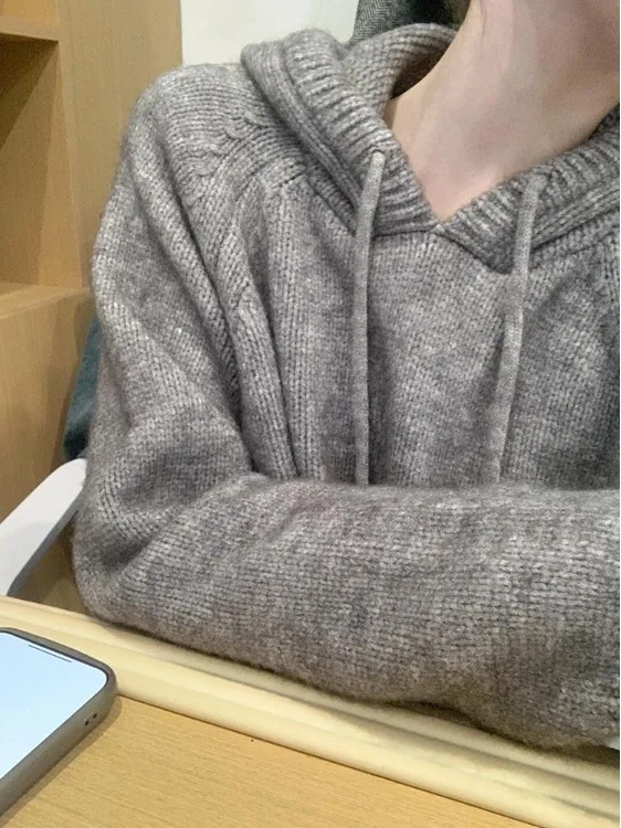 

Корейская толстовка с капюшоном Sle ey Soft Thiened, женская осенне-зимняя свободная вязаная основа Lazy Milk Fufu, топ Sweet Sle Straight...