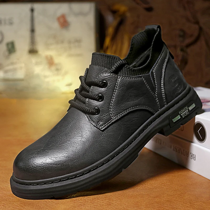 High Quality Men's Comfortable Soft Sock Mouth Casual Shoes Fashion Outdoor Retro Lace Up Thick Soled Wear-resistant Short Boots image 4