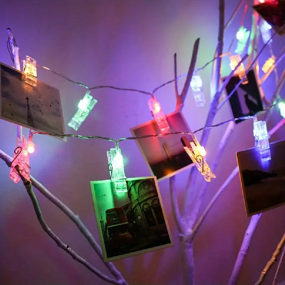 Cordas de luz com clipe para foto, luzes de fadas alimentadas por bateria, atmosfera de festival, luzes de decoração para loja, bar, quarto, festa, casamento